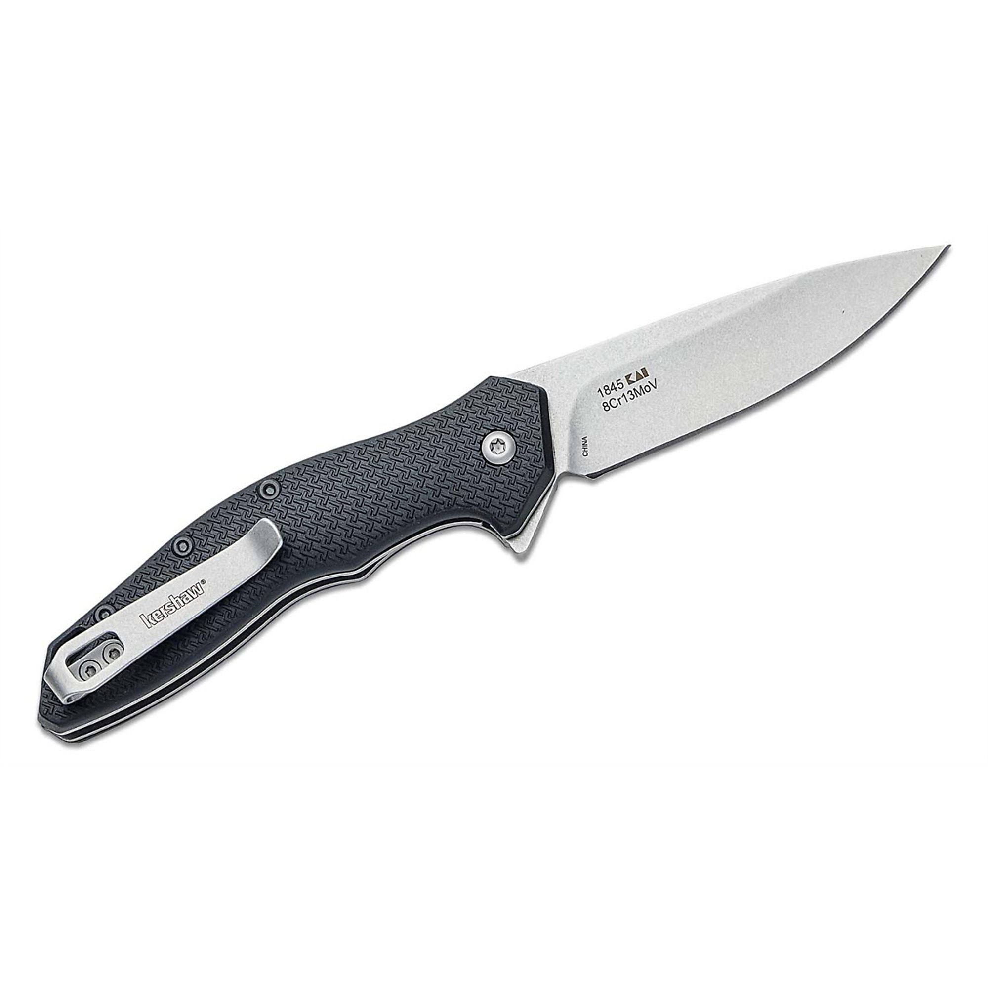 Kershaw Shoreline Assisted Open Folding Pocket Knife — 3in. Drop Point Blade, Partially Serrated, Stonewashed Finish, Black, Model# KER1845